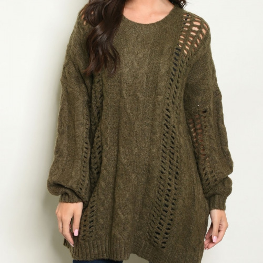OLIVE TUNIC SWEATER TOP - Picture 2 of 8